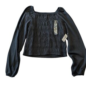 NWT GAP Black Smocked Long Sleeve Top